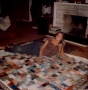 Wendy making quilt, San Juan Capistrano house, 1975.